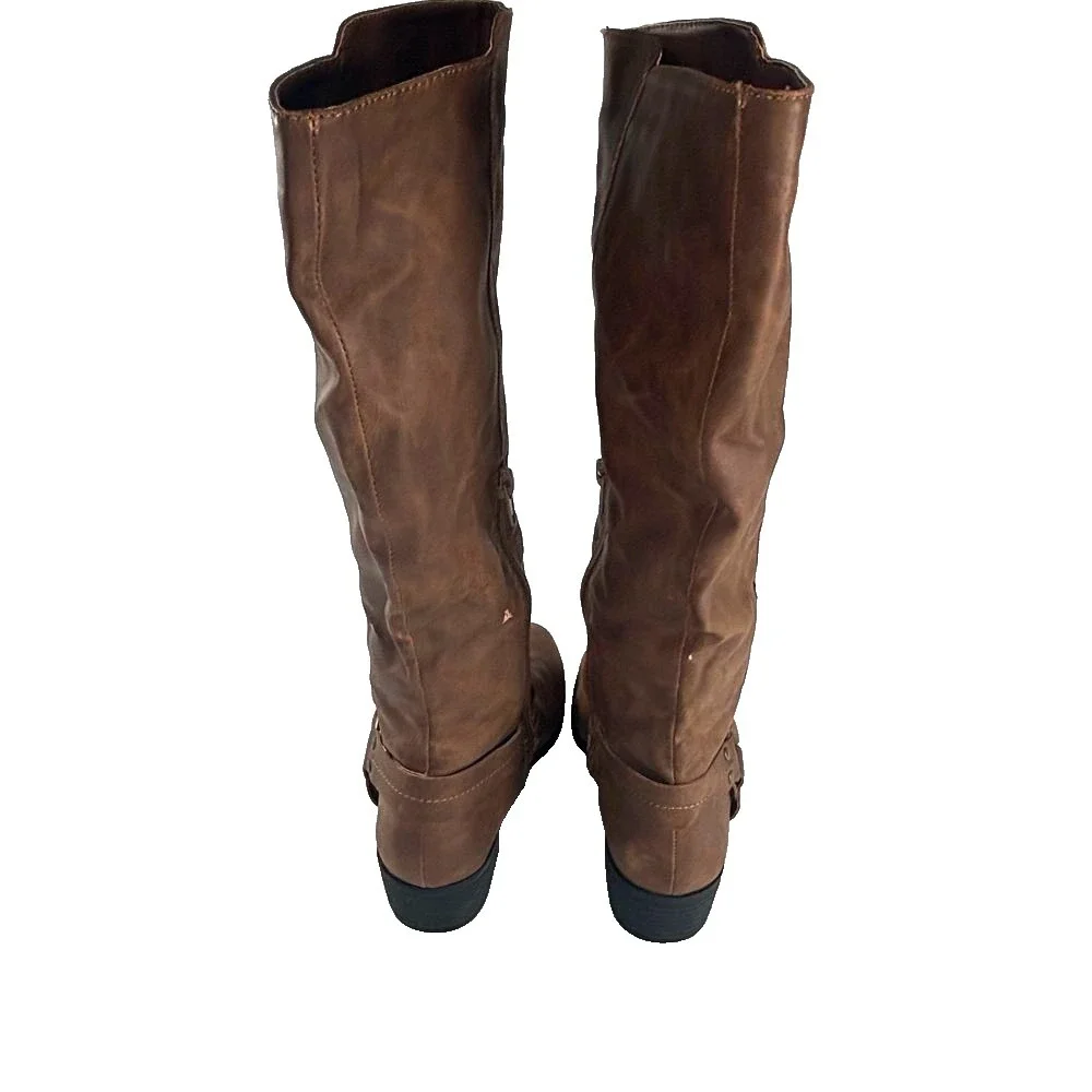 Madden Girl Riding Boots Knee High Womens Sz 7 Brown‎ Faux Leather Equestrian